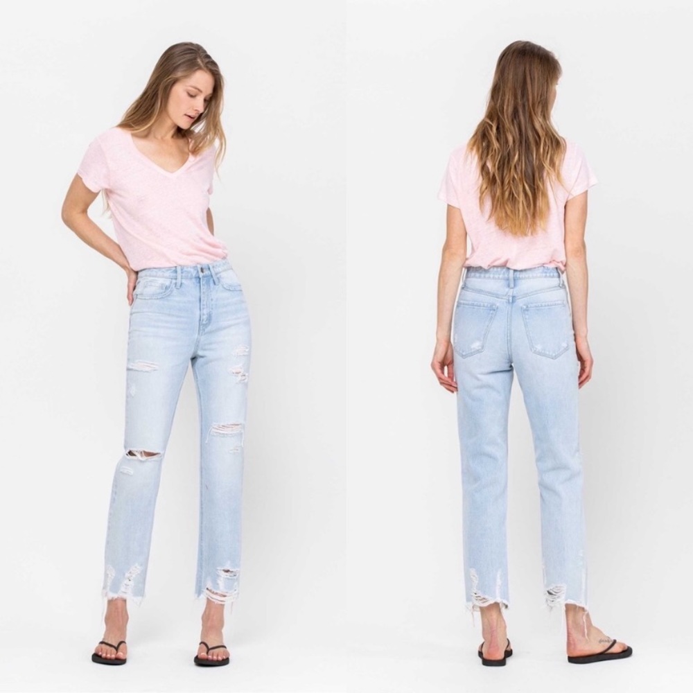 NWT Flying Monkey Black Label Super High Rise Distressed Straight Jeans Icy Blue